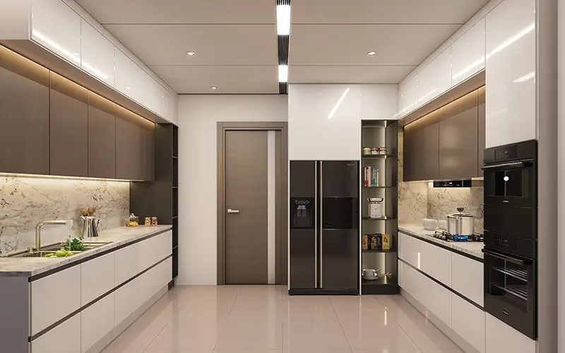Modern kitchen at Rosewood Residence designed for refined coastal living