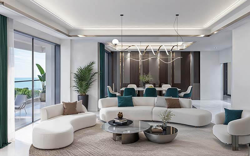 Spacious lounge at The Opal premium apartments in Nyali